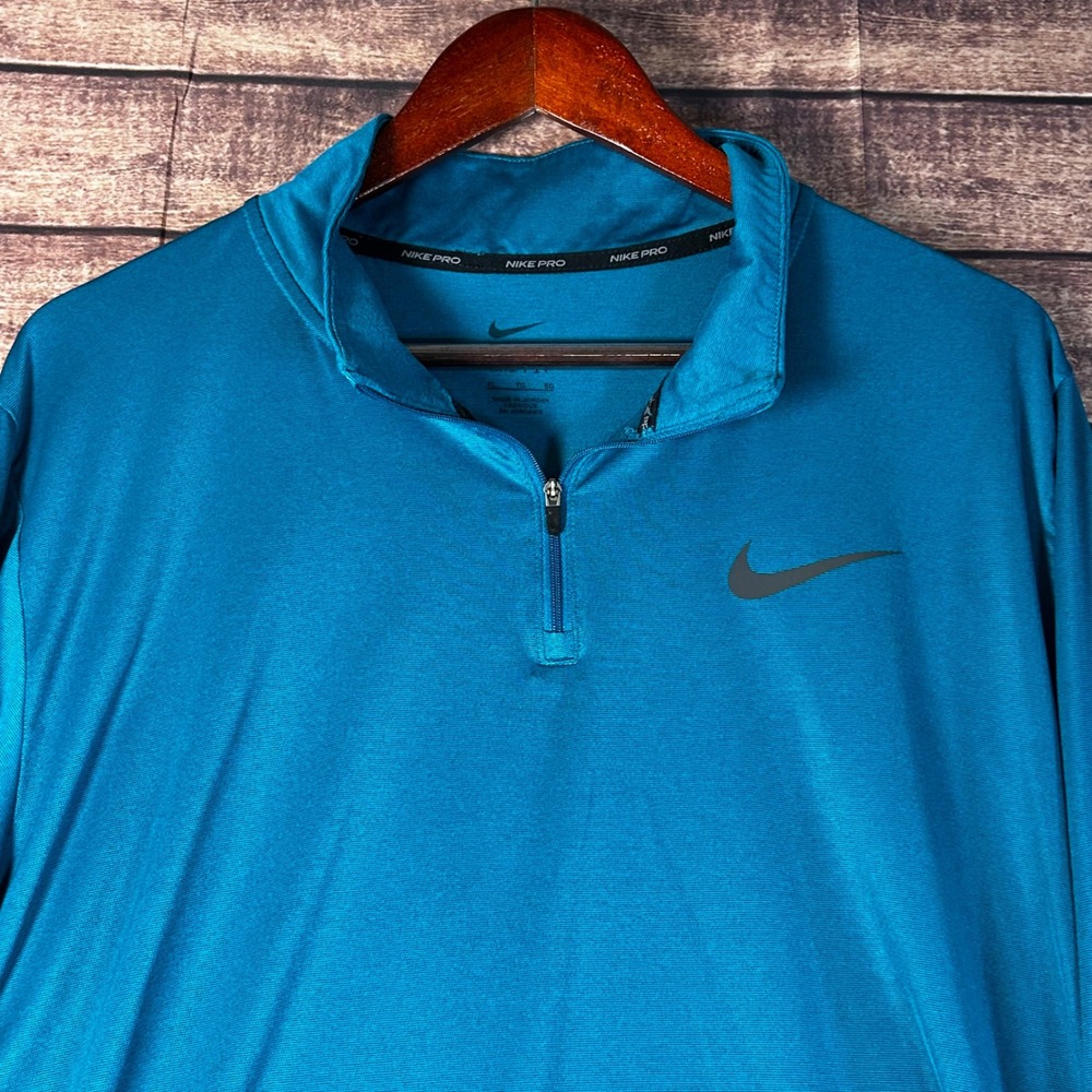 Nike Pro Dri-FIT Mens XL Quarter Zip Pullover Teal Blue Long Sleeve Training Top